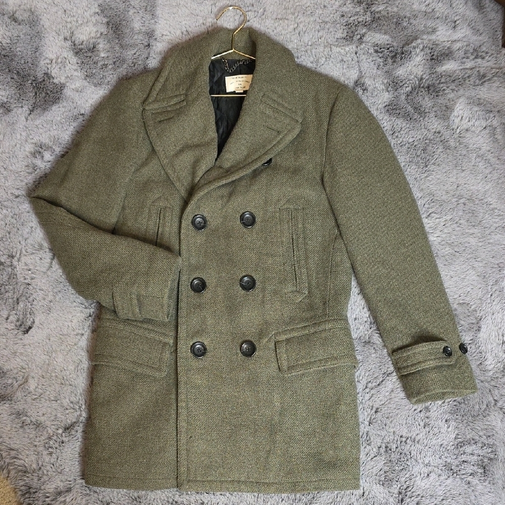 Club Monaco Khaki Green Wool Double-Breasted Pea Coat Size 36 Green